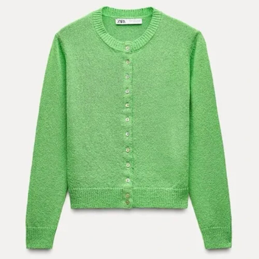 ZARA soft knit green cardigan